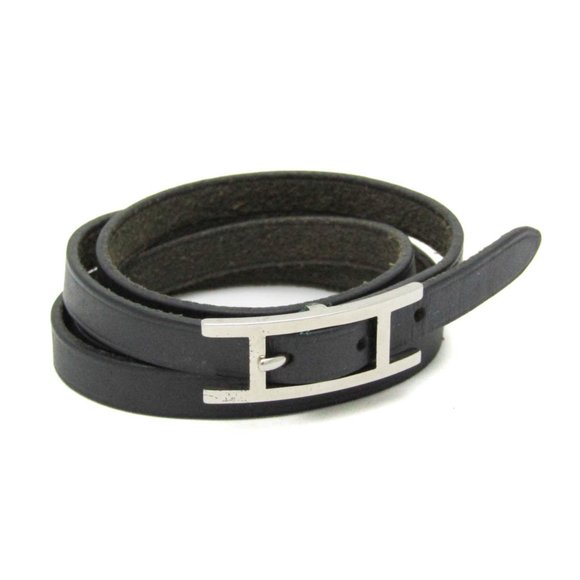 Hermes Hapi Choker Leather,Metal Bangle Black,Silver - Picture 1 of 8